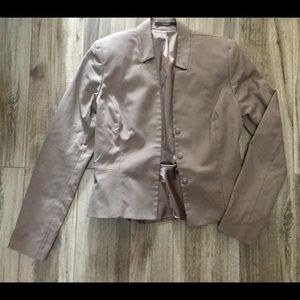 TAHARI peplum suit jacket blazer in khaki / beige